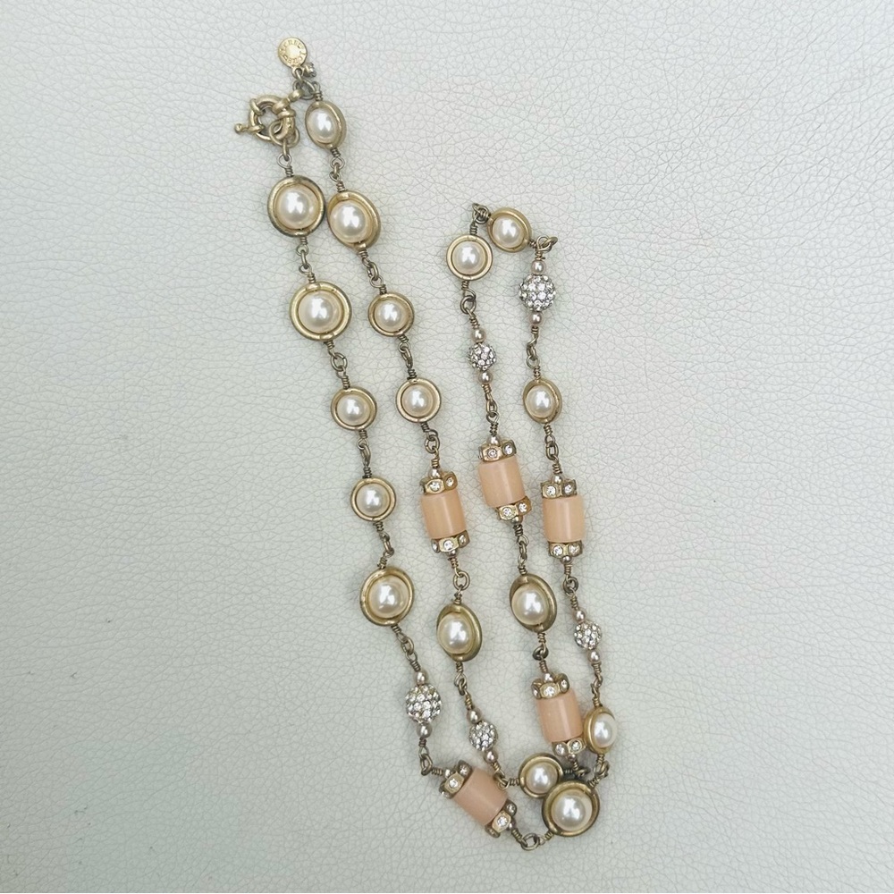 Vintage J. Crew Pink Barrel, Pearl, and Pavé Beaded Gold Necklace